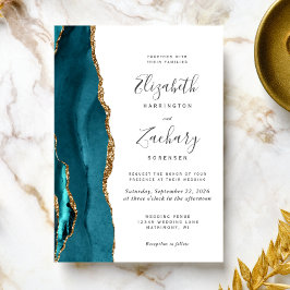 Modern Teal Guld Agate-bröllopsinbjudan Inbjudningar