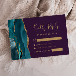 Modern Teal Guld Agate Lila Bröllop OSA Card Kort