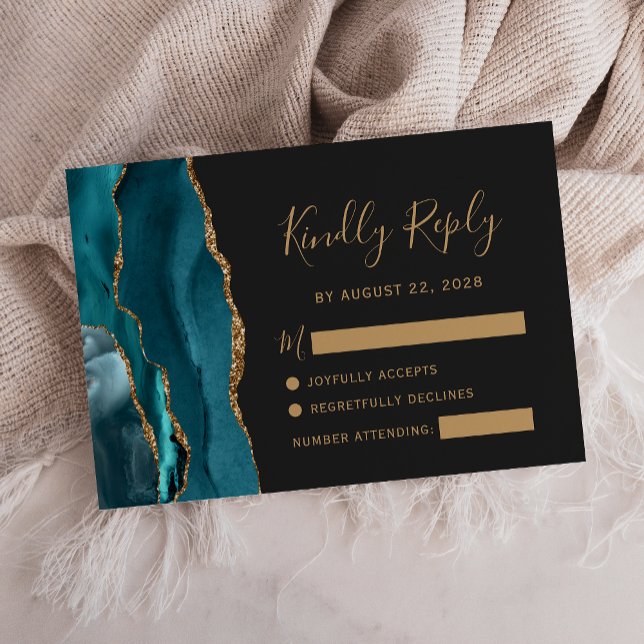 Modern Teal Guld Agate Mörk Bröllop OSA Card (Skapare uppladdad)