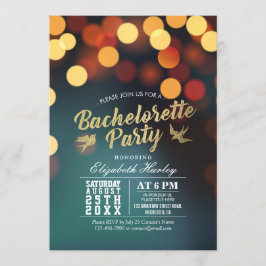 Modern Teal Guld Bokeh Ljus Bachelorette Party Inbjudningar