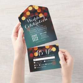 Modern Teal Guld Bokeh String Ljus Bröllop OSA