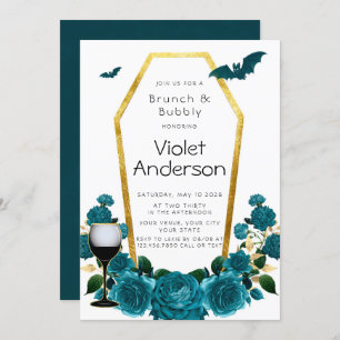 Modern Teal Guld Coffin Blommigts Brunch & Bubly Inbjudningar