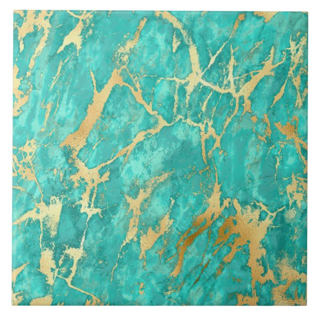 Modern Teal Guld Faux Glitter Marble Ceramic Tile Kakelplatta (Framsidan)