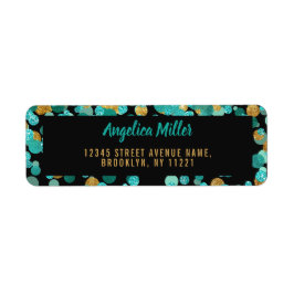 Modern Teal Guld Glitter Confetti Black Turcos Returadress Etikett