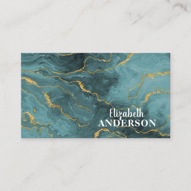 Modern Teal Guld Glitter marble Agate Visitkort (Framsida)