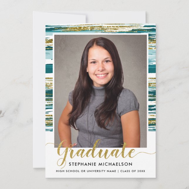 Modern Teal Guld Glitter-penseldrag Studenten Meddelande (Framsida)