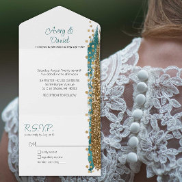 Modern Teal Guld Gnistra Calligraphy Bröllop