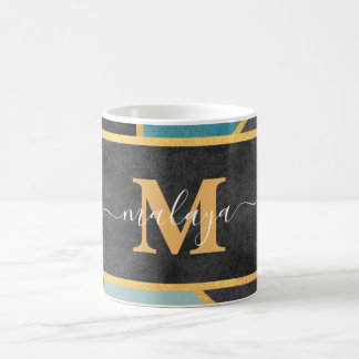 Modern Teal Guld Line Monogram Kaffemugg