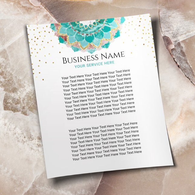 Modern Teal & Guld Mandala Flower Spa Salon Flygblad (Skapare uppladdad)