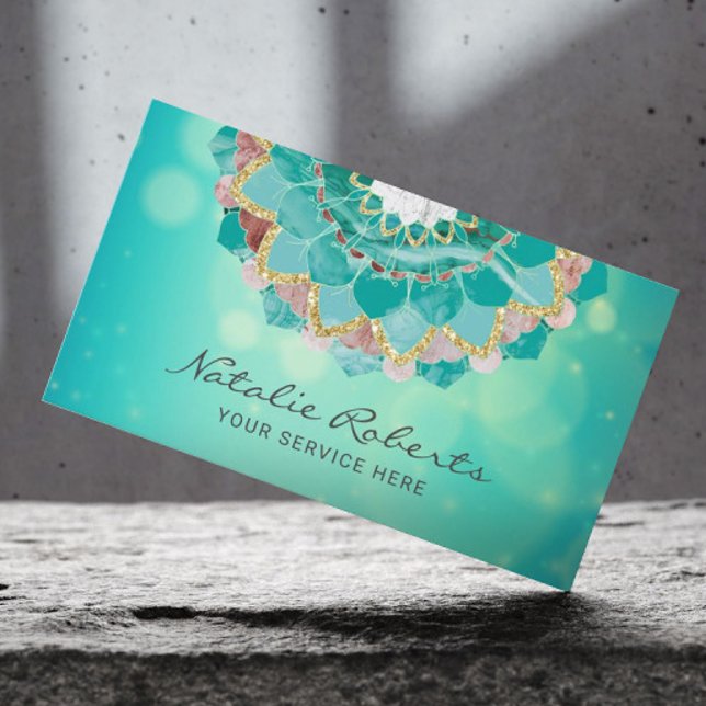 Modern Teal & Guld Mandala Flower Spa Salon Visitkort (Skapare uppladdad)
