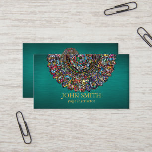 Modern Teal & Guld Mandala Yoga Instruktor Busines Visitkort