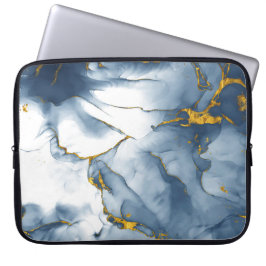 Modern Teal-Guld Marble Background Laptop sleeve