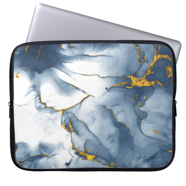 Modern Teal-Guld Marble Background Laptop sleeve (Framsidan)