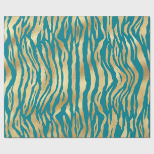 Modern Teal Guld Shimmer Tiger Rand Birthday Presentpapper