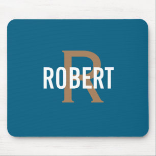 Modern teal guldmonogram herrnamn musmatta