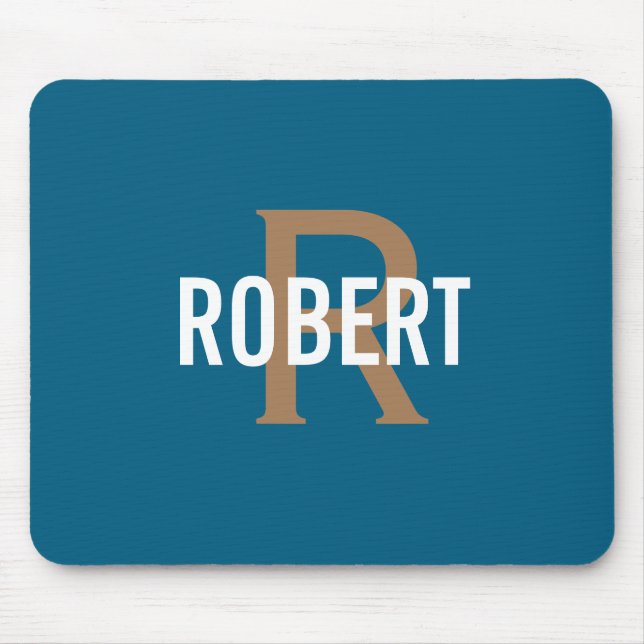 Modern teal guldmonogram herrnamn musmatta (Framsidan)