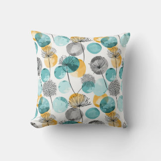 Modern teal gult dandelion mönster kudde