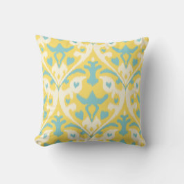 Modern teal gult girly ikat tribal mönster kudde