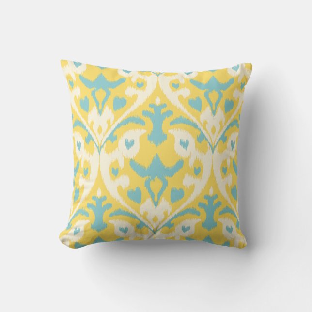 Modern teal gult girly ikat tribal mönster kudde (Framsida)