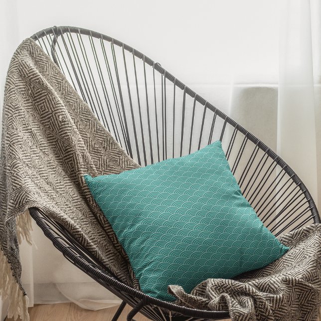 Modern Teal japansk våg Geometric Mönster Kudde (Skapare uppladdad)