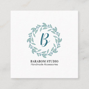 Modern Teal Krans Monogram Professionell Fyrkantigt Visitkort