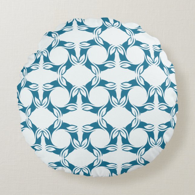 Modern Teal Leaves Pattern Design Round Pillow Rund Kudde (Framsidan)
