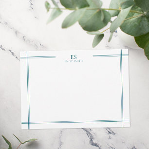 Modern Teal Line Gräns Monogram Anteckningskort