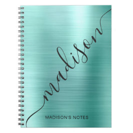 Modern Teal Metall Monogram Namnteckning skript Na Anteckningsbok