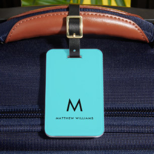 Modern Teal Minimal Monogram-Anpassningsbar Bagagebricka