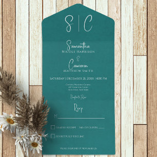 Modern Teal Minimal Monogram - ingen middag