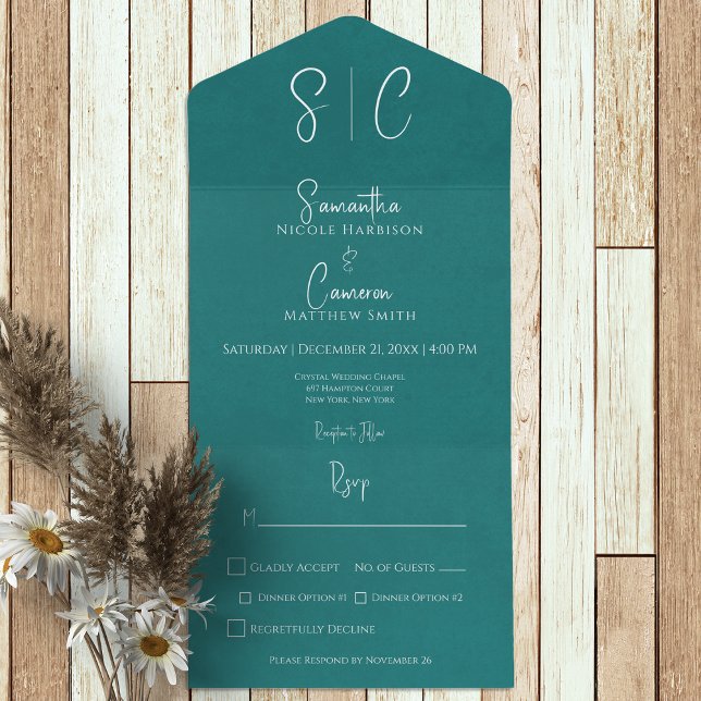 Modern Teal Minimum Monogram-middag (Skapare uppladdad)