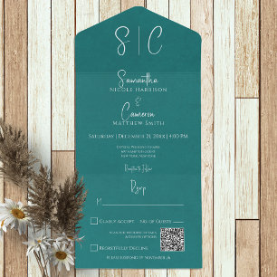 Modern Teal Minimum Monogram QR-kod
