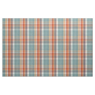 Modern Teal Mörk blått Orange Vit Plaid Mönster Tyg