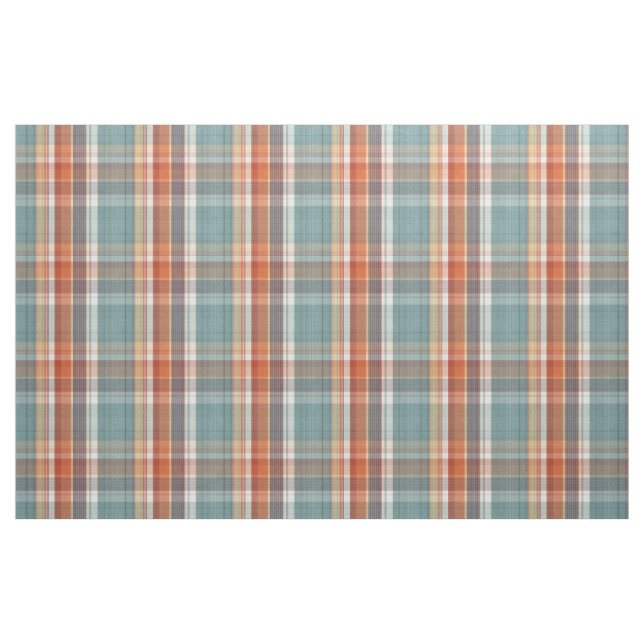 Modern Teal Mörk blått Orange Vit Plaid Mönster Tyg (Fat Quarter)