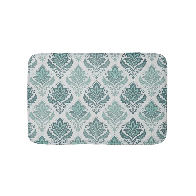 Modern Teal Nordic Damask Badrumsmatta (Framsidan)