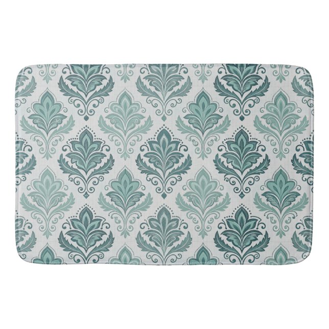 Modern Teal Nordic Damask Badrumsmatta (Framsidan)