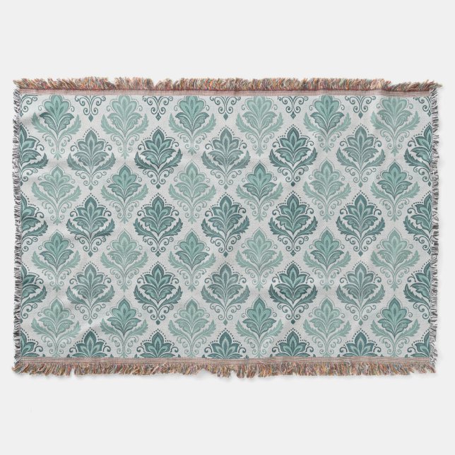 Modern Teal Nordic Damask Filt (Framsidan)
