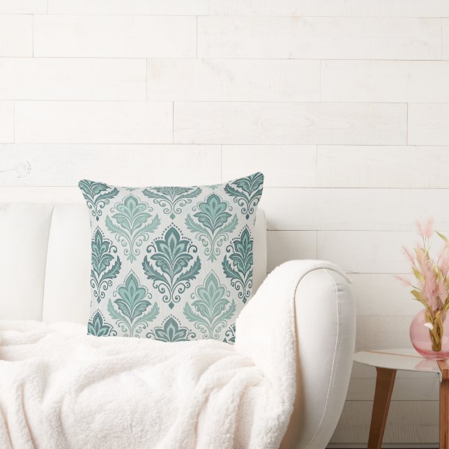 Modern Teal Nordic Damask Kudde (Soffa)