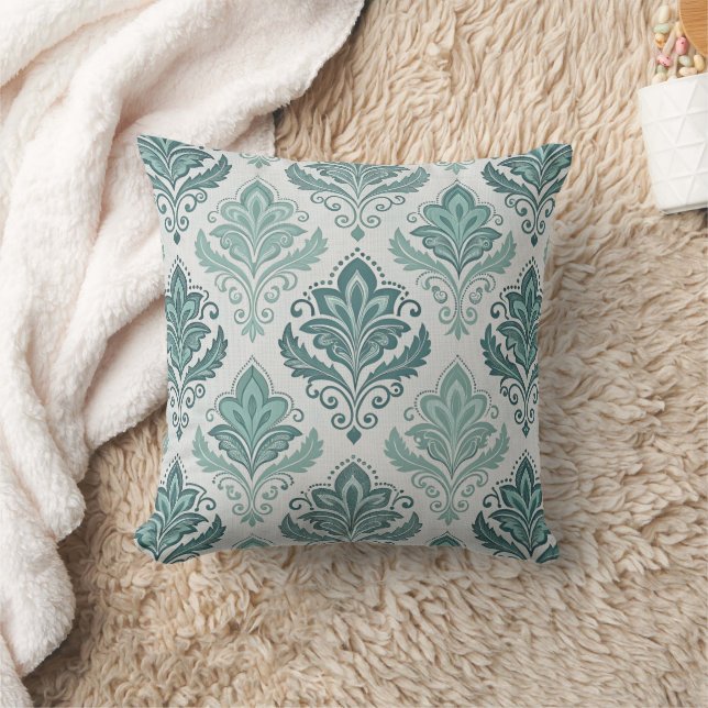 Modern Teal Nordic Damask Kudde (Filt)