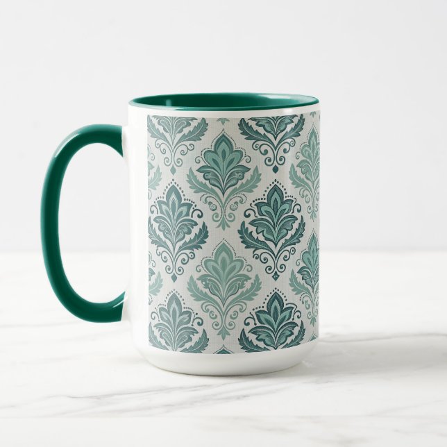 Modern Teal Nordic Damask Mugg (Vänster)