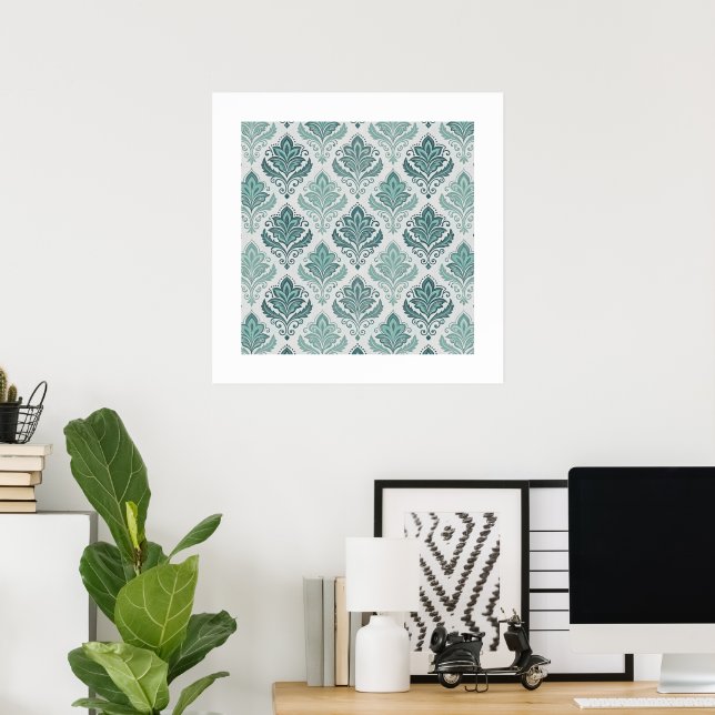 Modern Teal Nordic Damask Poster (Hemmakontoret)