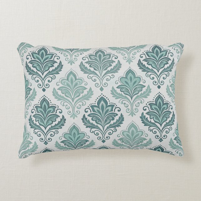 Modern Teal Nordic Damask Prydnadskudde (Framsidan)