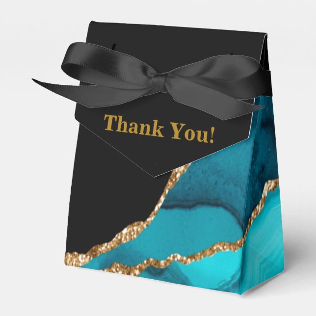 Modern Teal och Guld Agate Stone Bröllop Presentaskar (Framsidan Sidan)