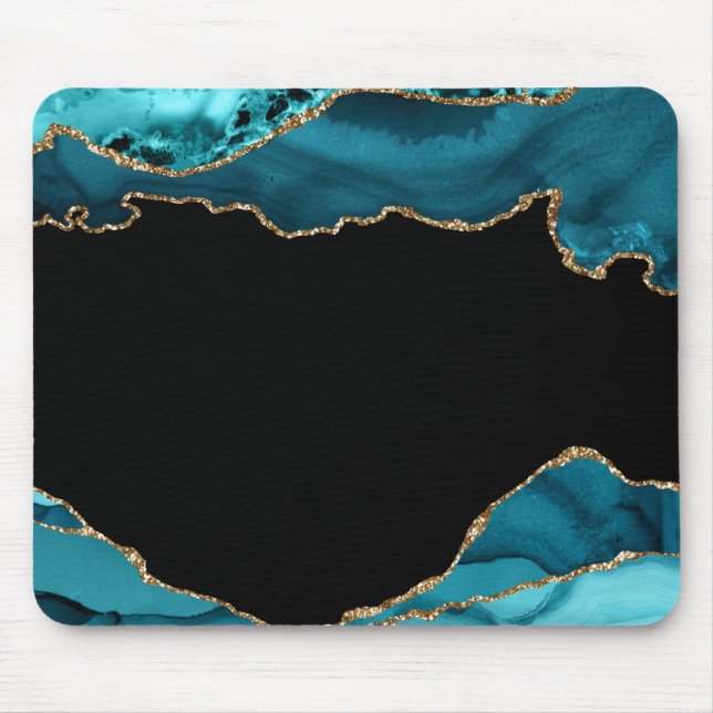 Modern teal och Guld Agate Stone Mouse Pad Musmatta (Framsidan)