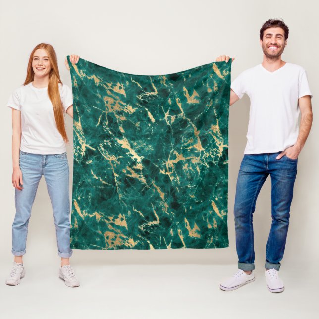 Modern Teal och Guld Marble Mönster Fleecefilt (På plats)