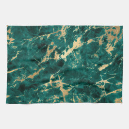 Modern Teal och Guld Marble Mönster Kökshandduk