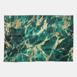 Modern Teal och Guld Marble Mönster Kökshandduk
