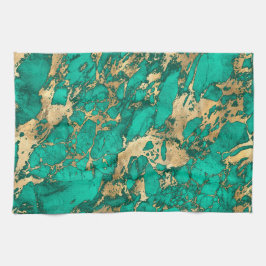 Modern Teal och Guld Marble Mönster Kökshandduk