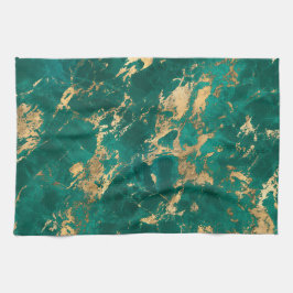 Modern Teal och Guld Marble Mönster Kökshandduk
