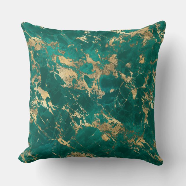 Modern Teal och Guld Marble Mönster Kudde (Framsida)